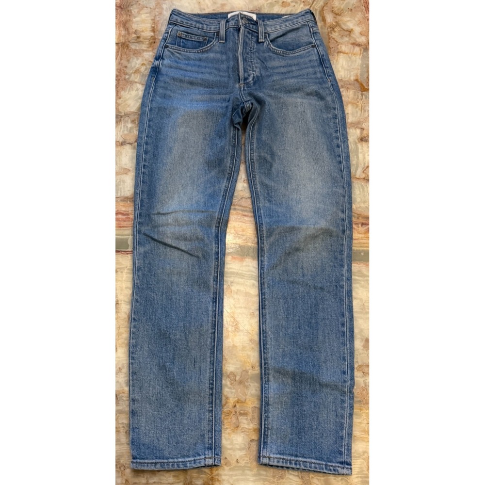 Denim Forum Womens The Yoko High Rise Slim Jeans Blue Straight Leg 5-Pockets 25